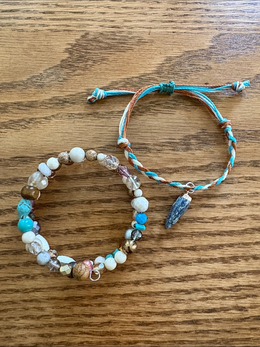 Hand Crafted Set of 2 Beaded and Waxed Brazilian Cord Bracelets